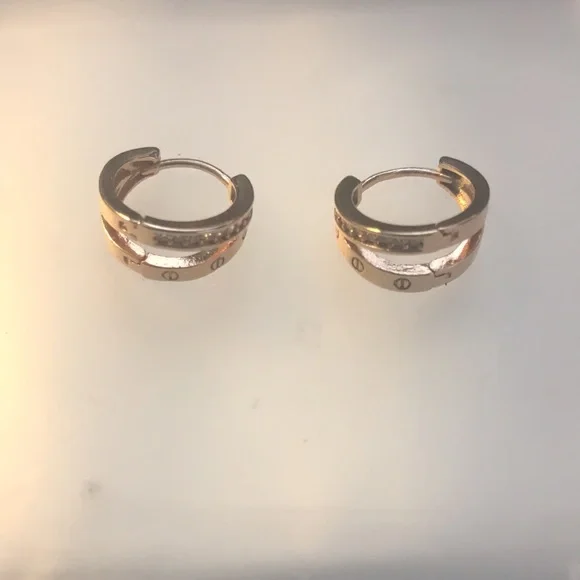 Korean Rose Gold Rhinestone Hoop Earrings - Picture 3 of 3